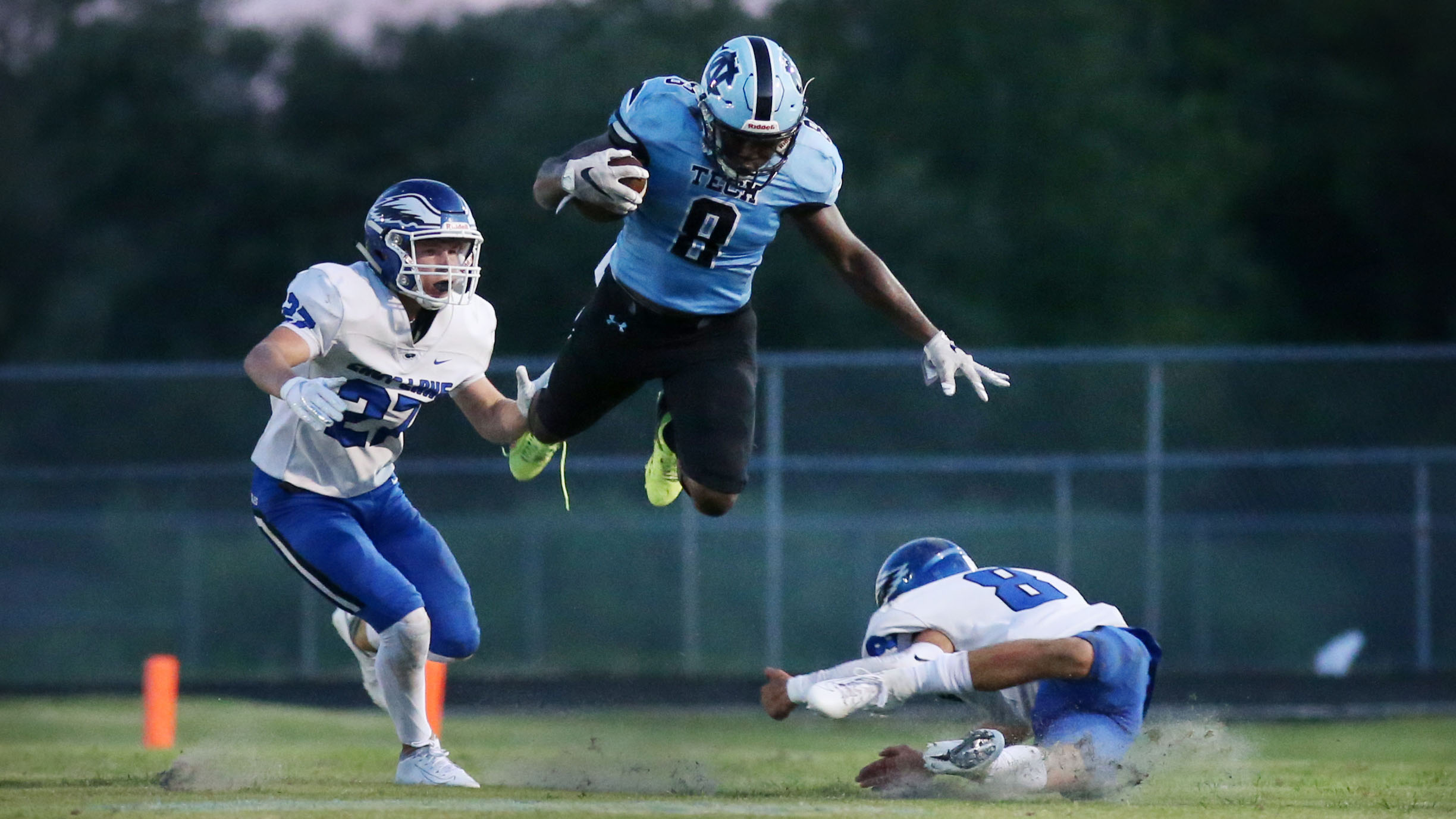 Nature Coast receiver Kinyatah Morgan leaps for yardage during the first half. SCOTT PURKS | Special to the Times Nature Coast receiver Kinyatah Morgan leaps for yardage during the first half. SCOTT PURKS | Special to the Times