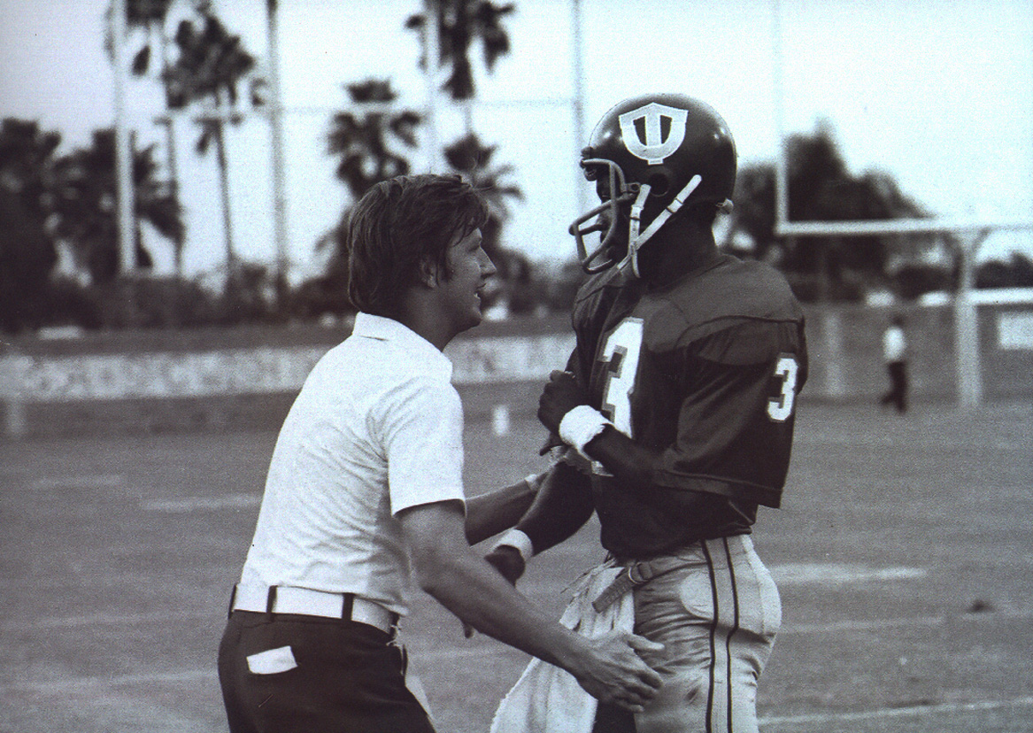 The University of Tampa's Freddie Solomon, right, with coach Dennis Fryzel. (Times, 1974) The University of Tampa's Freddie Solomon, right, with coach Dennis Fryzel. (Times, 1974)