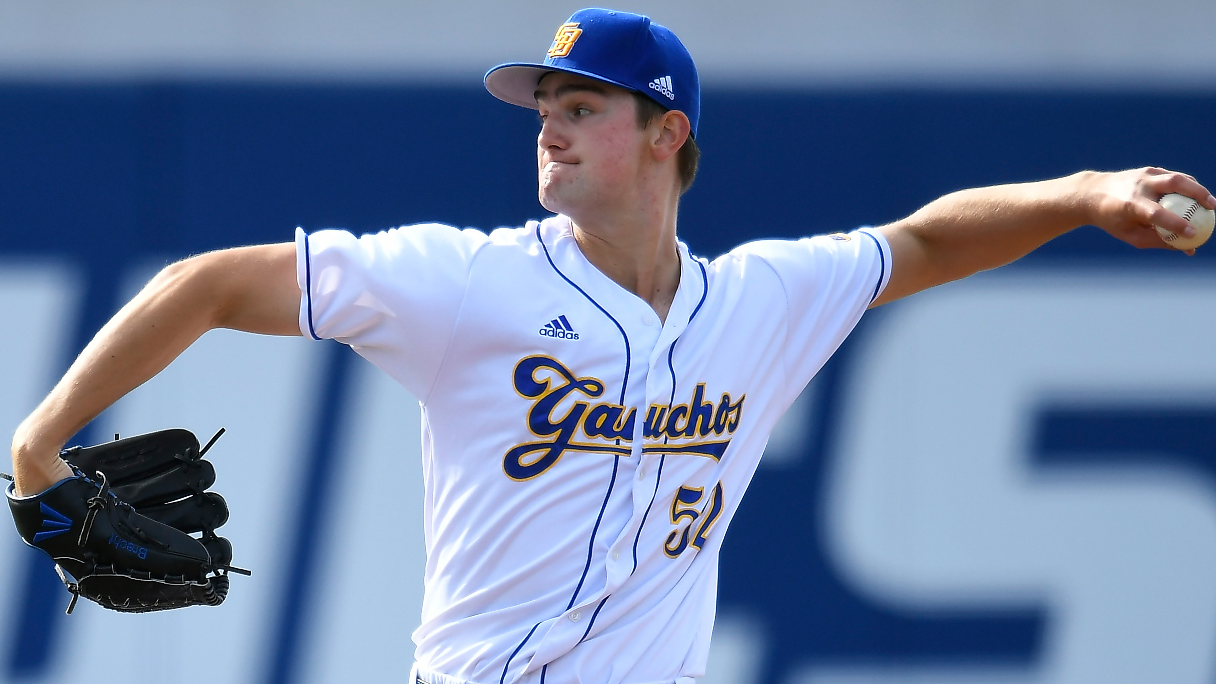 Ben Brecht of UC Santa Barbara pitches to Missouri State during an NCAA college baseball game, Friday, March 22, 2019, in Santa Barbara, Calif. (AP Photo/John McCoy) Ben Brecht of UC Santa Barbara pitches to Missouri State during an NCAA college baseball game, Friday, March 22, 2019, in Santa Barbara, Calif. (AP Photo/John McCoy)