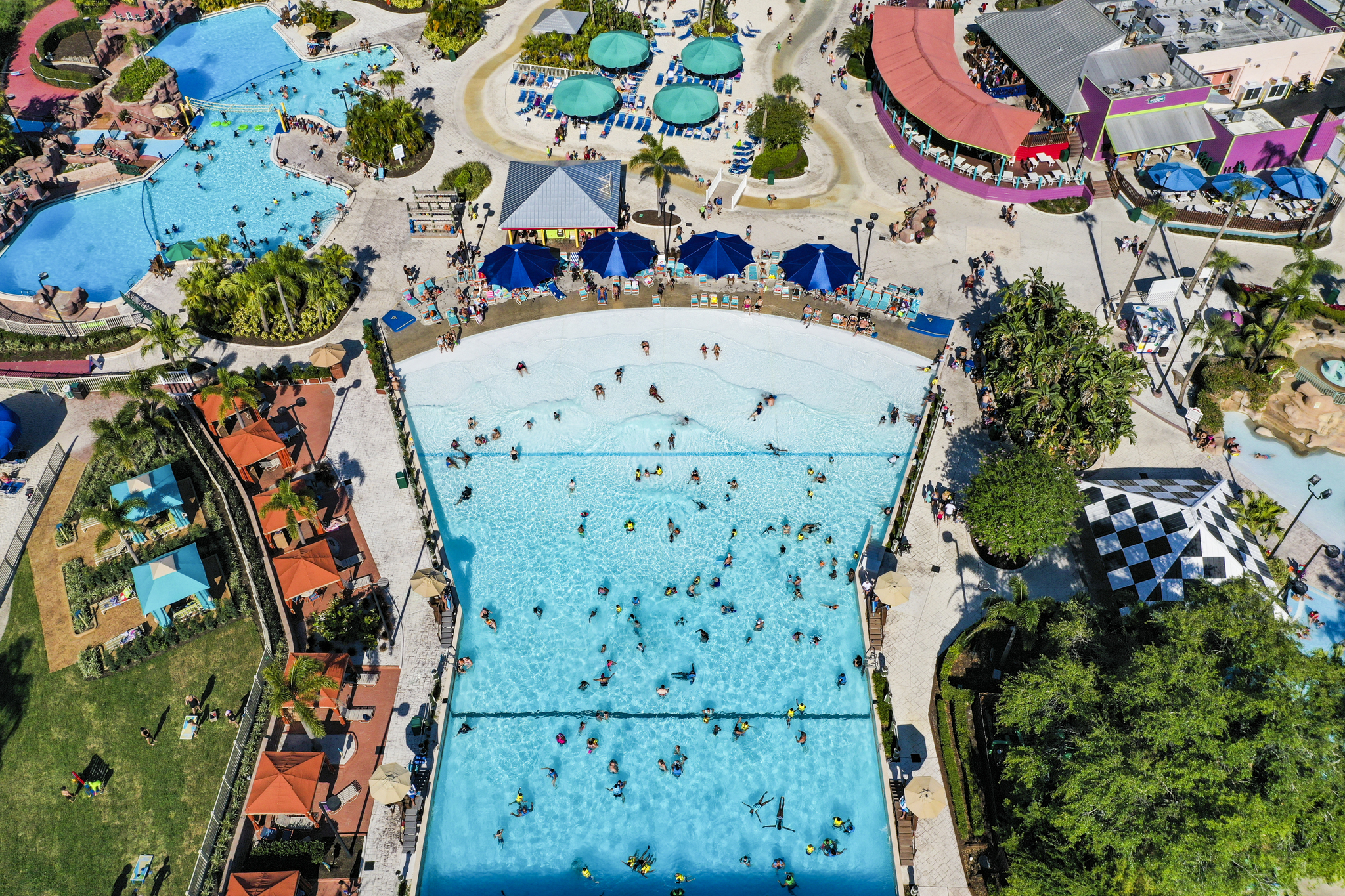 The Adventure Island Endless Surf wave pool and beach as seen from above. Adventure Island The Adventure Island Endless Surf wave pool and beach as seen from above. Adventure Island