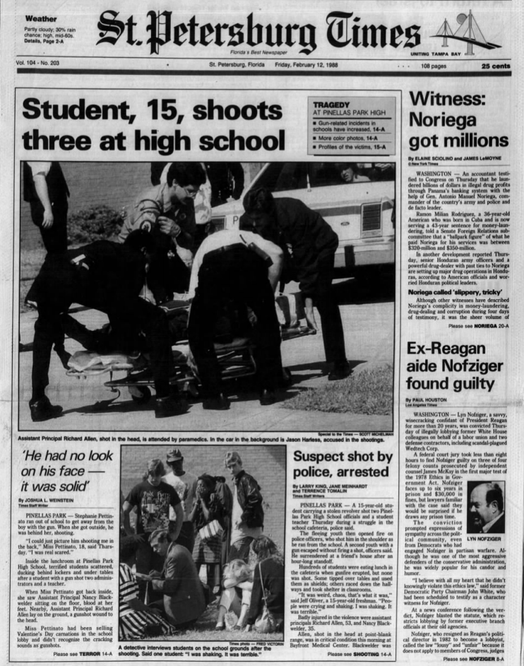 The front page of the St. Petersburg Times on the day after the shooting. The front page of the St. Petersburg Times on the day after the shooting.