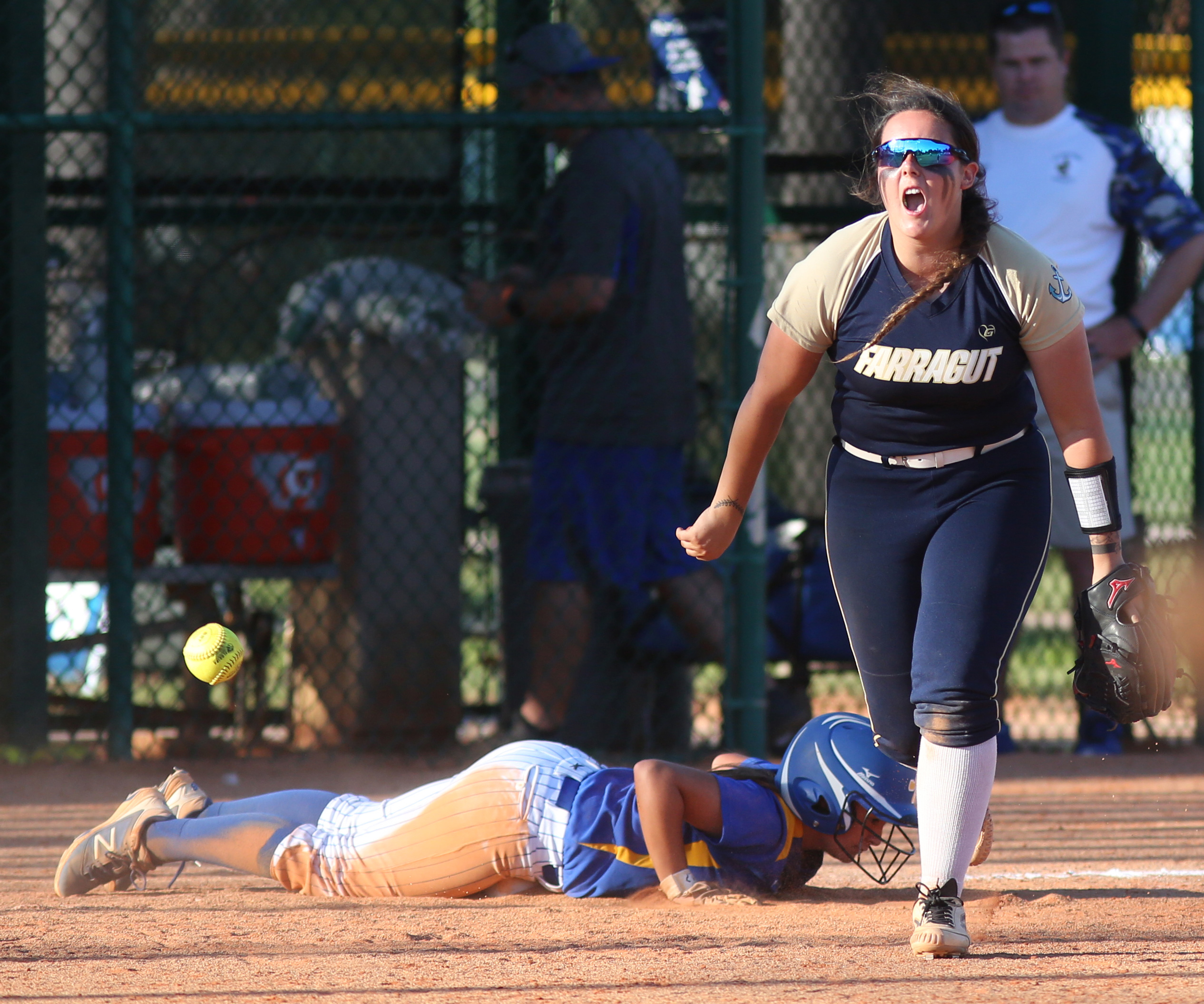 Let the celebration begin. Katya Fe lets out a whoop after the final out. (SCOTT PURKS | Special to the Times) Let the celebration begin. Katya Fe lets out a whoop after the final out. (SCOTT PURKS | Special to the Times)