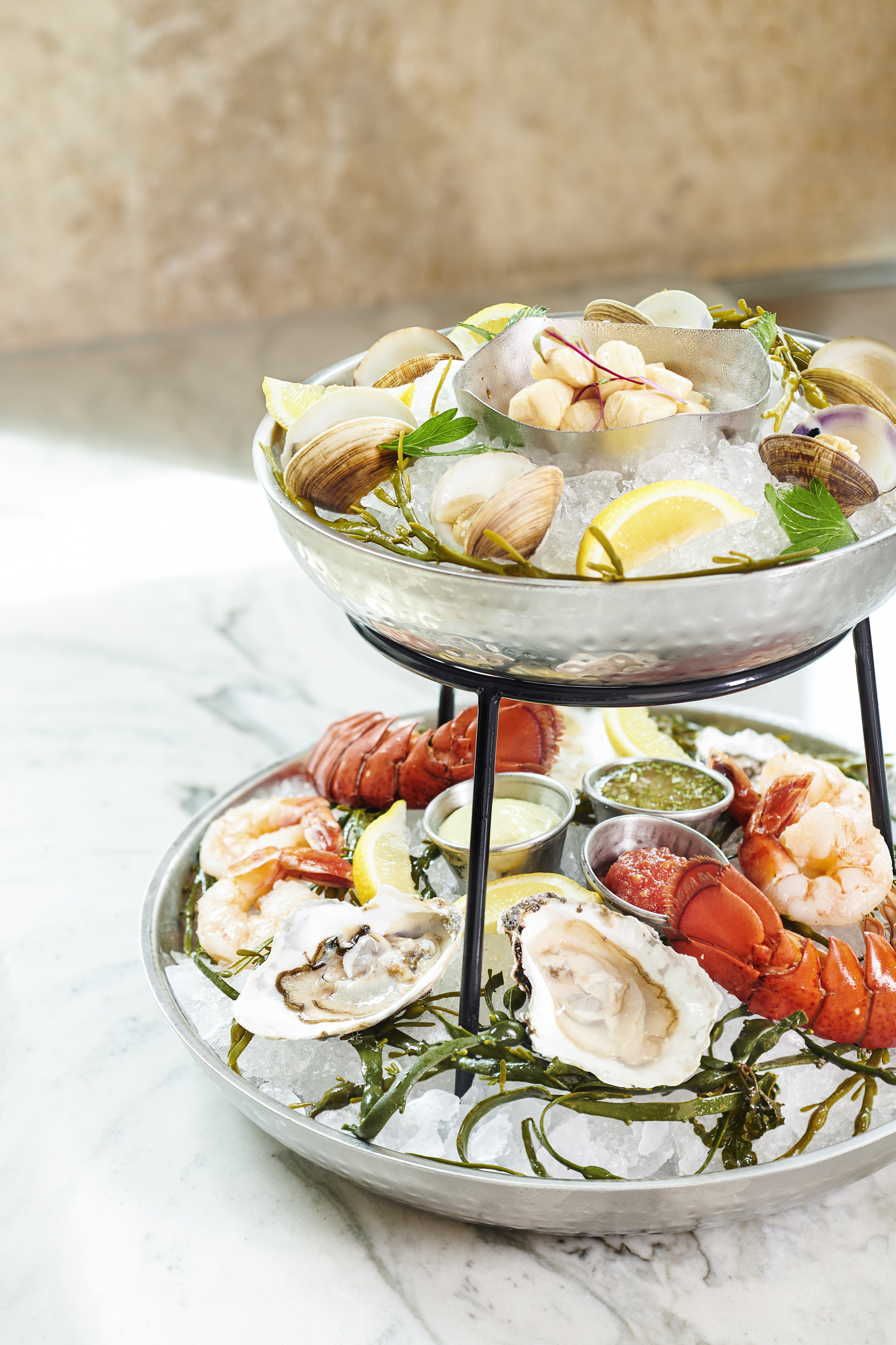 Part of Tampa Marriott Water Street, Anchor and Brine fills its seafood tower with lobster, oysters, clams, marinated scallops and shrimp. Tampa Marriott Water Street Part of Tampa Marriott Water Street, Anchor and Brine fills its seafood tower with lobster, oysters, clams, marinated scallops and shrimp. Tampa Marriott Water Street