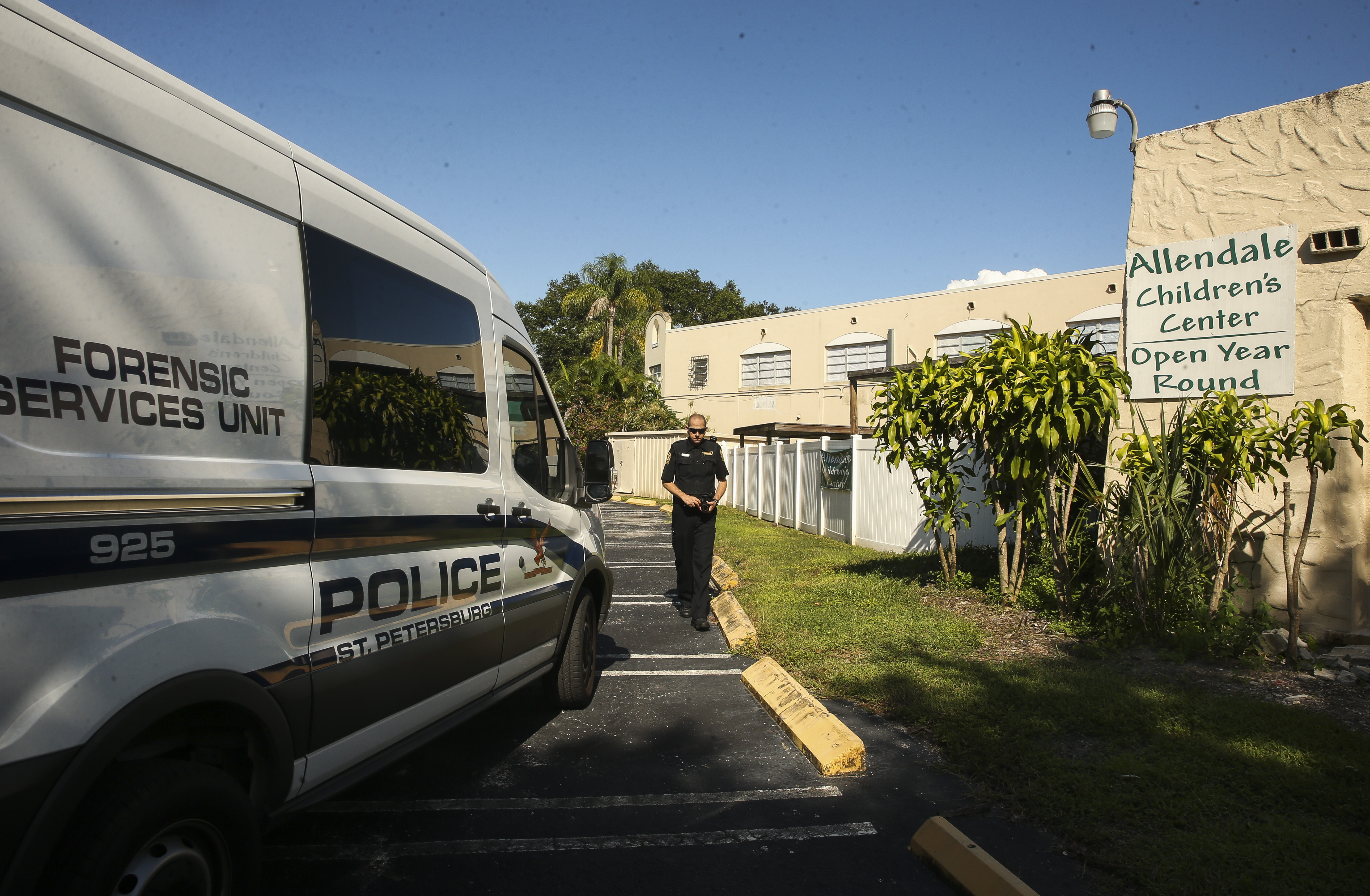 Investigators work the scene where a bullet was fired through the window of the preschool Thursday afternoon at Allendale United Methodist Church, 3803 Haines Road in St. Petersburg. DIRK SHADD | Tampa Bay Times Investigators work the scene where a bullet was fired through the window of the preschool Thursday afternoon at Allendale United Methodist Church, 3803 Haines Road in St. Petersburg. DIRK SHADD | Tampa Bay Times