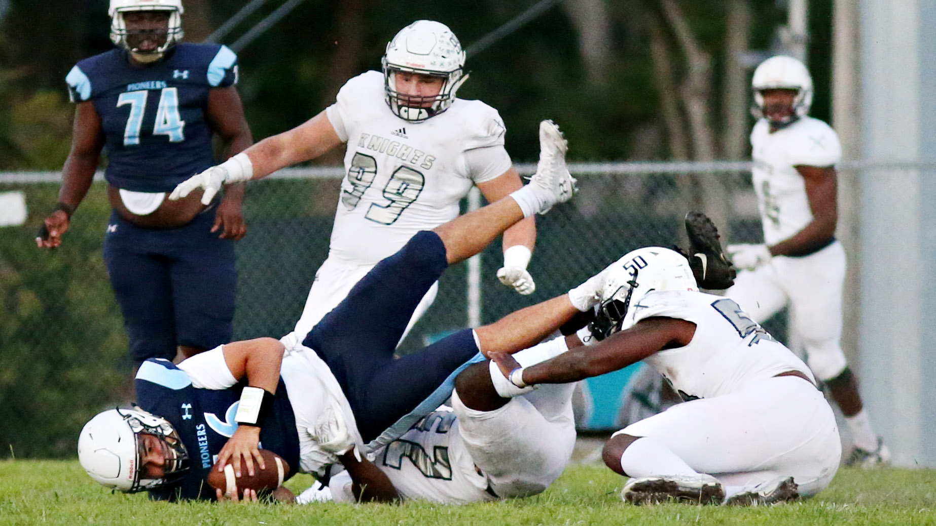 The Clearwater Academy defense pretty much had their way with American Collegiate Friday night through the first half. At the half, Academy led Collegiate 53-12. SCOTT PURKS | Special to the Times The Clearwater Academy defense pretty much had their way with American Collegiate Friday night through the first half. At the half, Academy led Collegiate 53-12. SCOTT PURKS | Special to the Times
