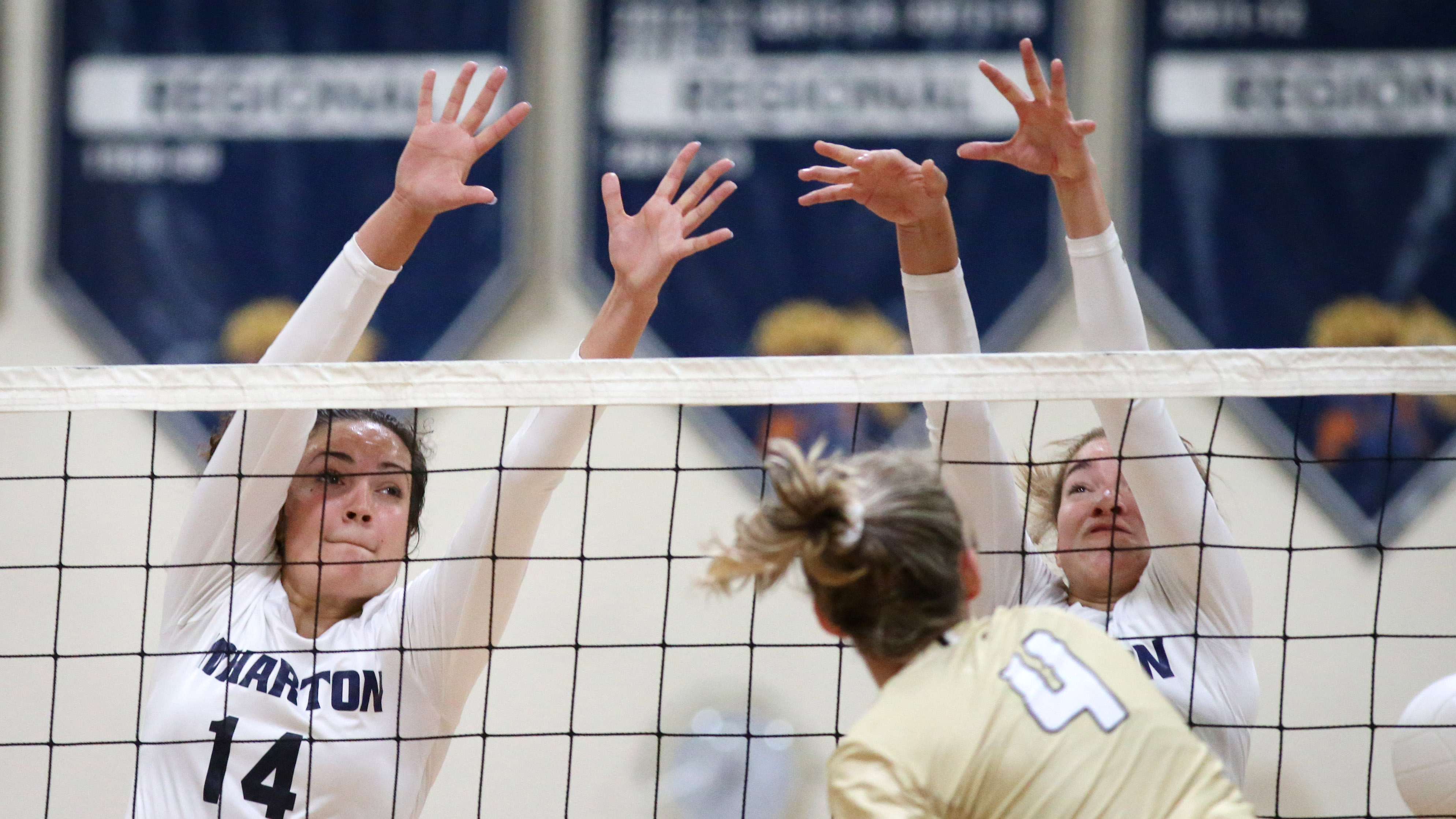 Wharton senior Jamie Koopman, left, is one of the top shot blockers on the team. SCOTT PURKS | Special to the Times Wharton senior Jamie Koopman, left, is one of the top shot blockers on the team. SCOTT PURKS | Special to the Times