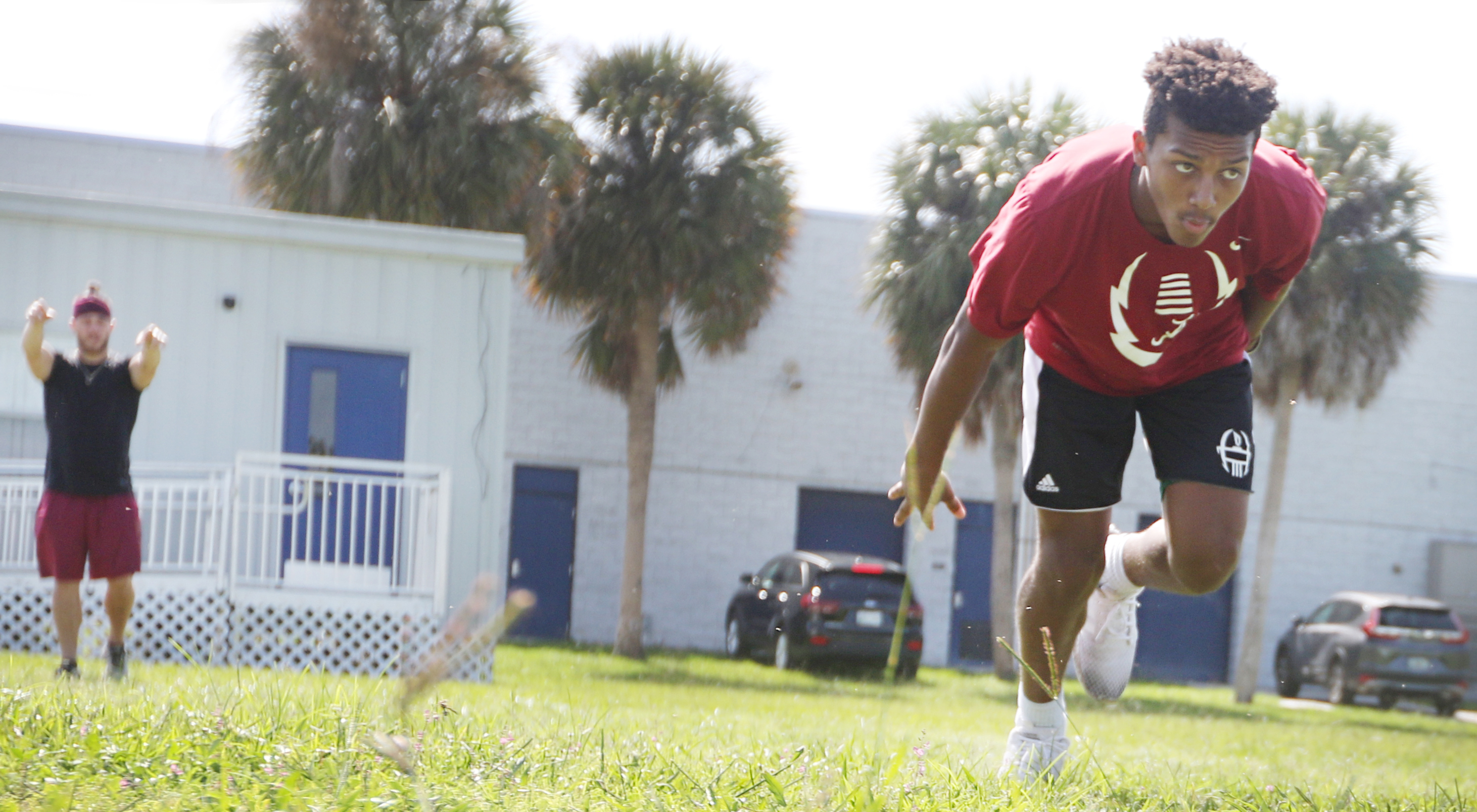 Gaither rising junior Jordan Oladokun runs through early-morning conditioning drills on Wednesday. (SCOTT PURKS | Special to the Times) Gaither rising junior Jordan Oladokun runs through early-morning conditioning drills on Wednesday. (SCOTT PURKS | Special to the Times)