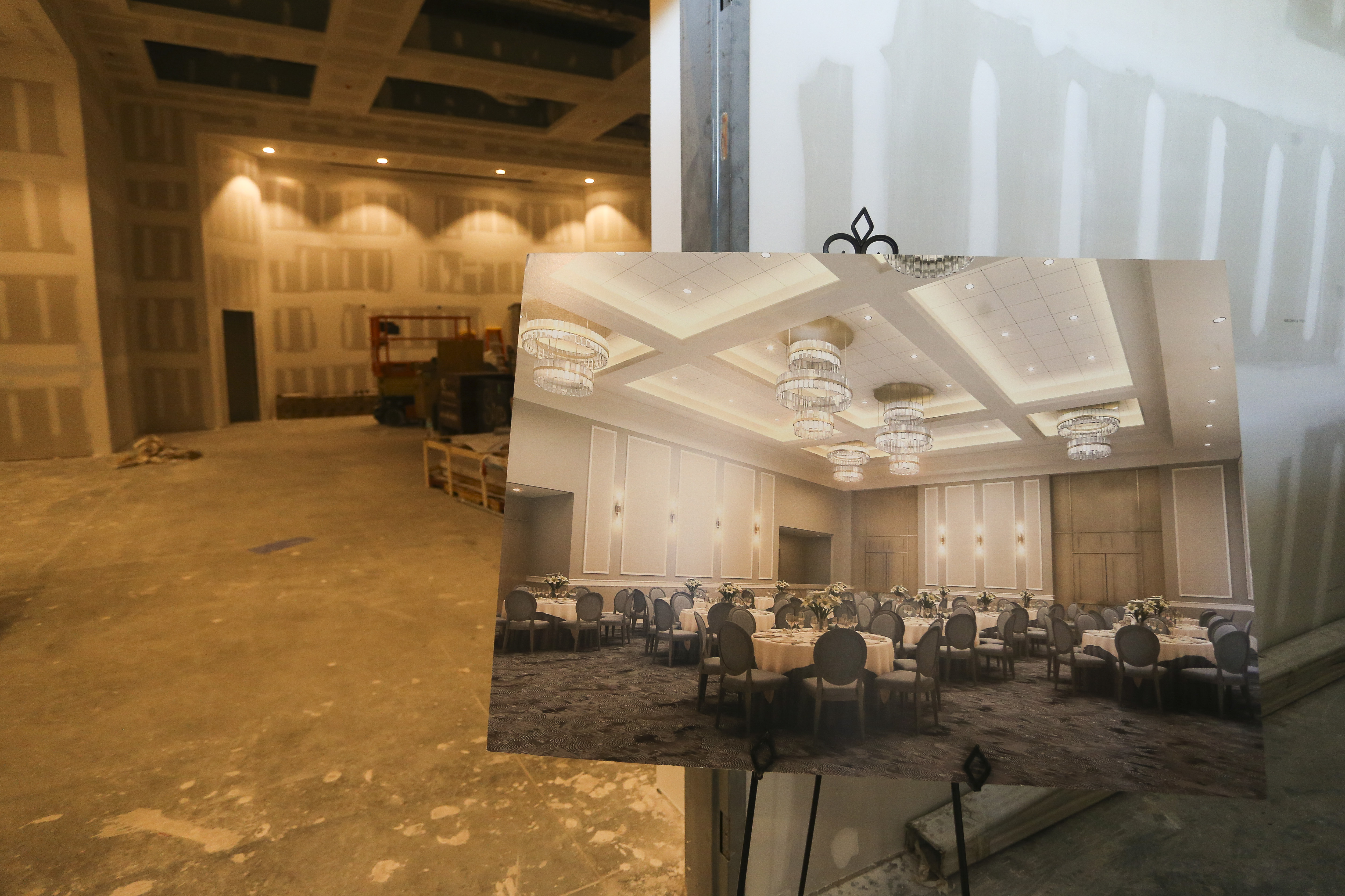 Artist rendering (pictured in foreground) with the main ballroom pictured in the background at the Karol Hotel, 2675 Ulmerton Road in mid-Pinellas County. DIRK SHADD | Tampa Bay Times Artist rendering (pictured in foreground) with the main ballroom pictured in the background at the Karol Hotel, 2675 Ulmerton Road in mid-Pinellas County. DIRK SHADD | Tampa Bay Times