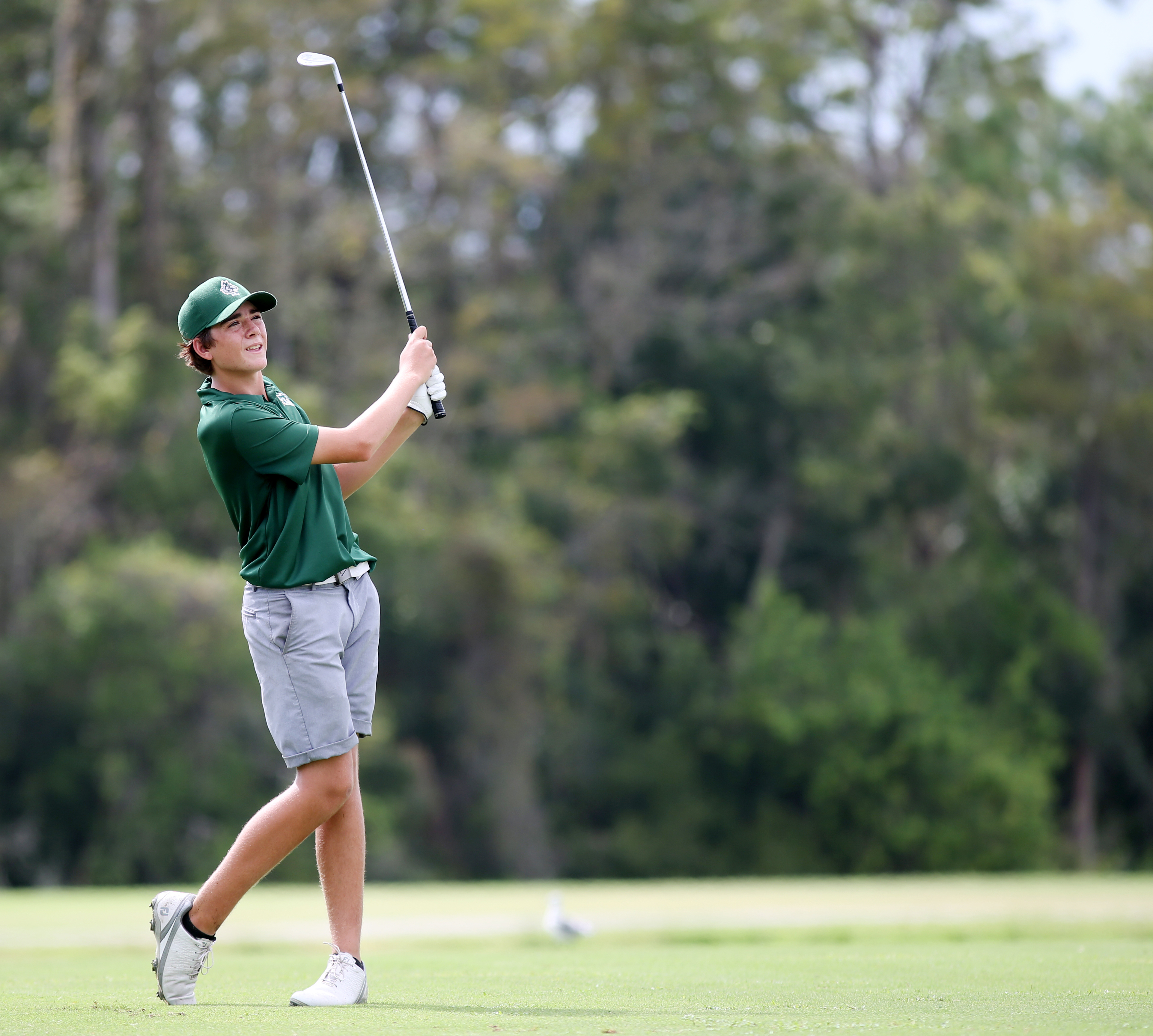Cypress Creek No. 2 golfer, Daniel Polce, follows an approach shot to the 17th green on Monday. SCOTT PURKS | Special to the Times Cypress Creek No. 2 golfer, Daniel Polce, follows an approach shot to the 17th green on Monday. SCOTT PURKS | Special to the Times