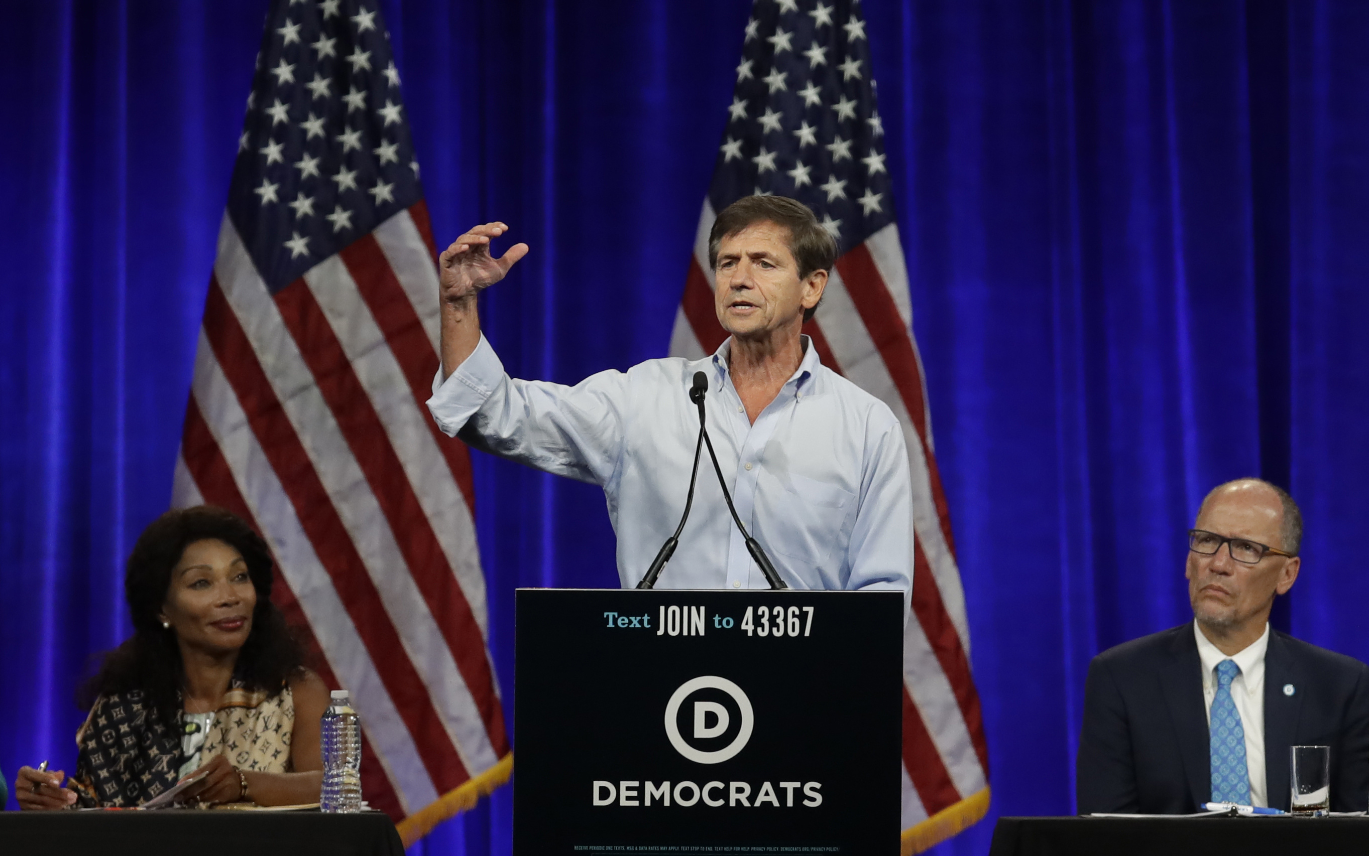 Democratic presidential candidate Joe Sestak gestures while speaking at the Democratic National Committee's summer meeting Friday, Aug. 23, 2019, in San Francisco. More than a dozen Democratic presidential hopefuls are making their way to California to curry favor with national party activists from around country. Democratic National Committee members will hear Friday from top contenders, including Elizabeth Warren, Kamala Harris and Bernie Sanders. (AP Photo/Ben Margot) Ben Margot | AP Democratic presidential candidate Joe Sestak gestures while speaking at the Democratic National Committee's summer meeting Friday, Aug. 23, 2019, in San Francisco. More than a dozen Democratic presidential hopefuls are making their way to California to curry favor with national party activists from around country. Democratic National Committee members will hear Friday from top contenders, including Elizabeth Warren, Kamala Harris and Bernie Sanders. (AP Photo/Ben Margot) Ben Margot | AP