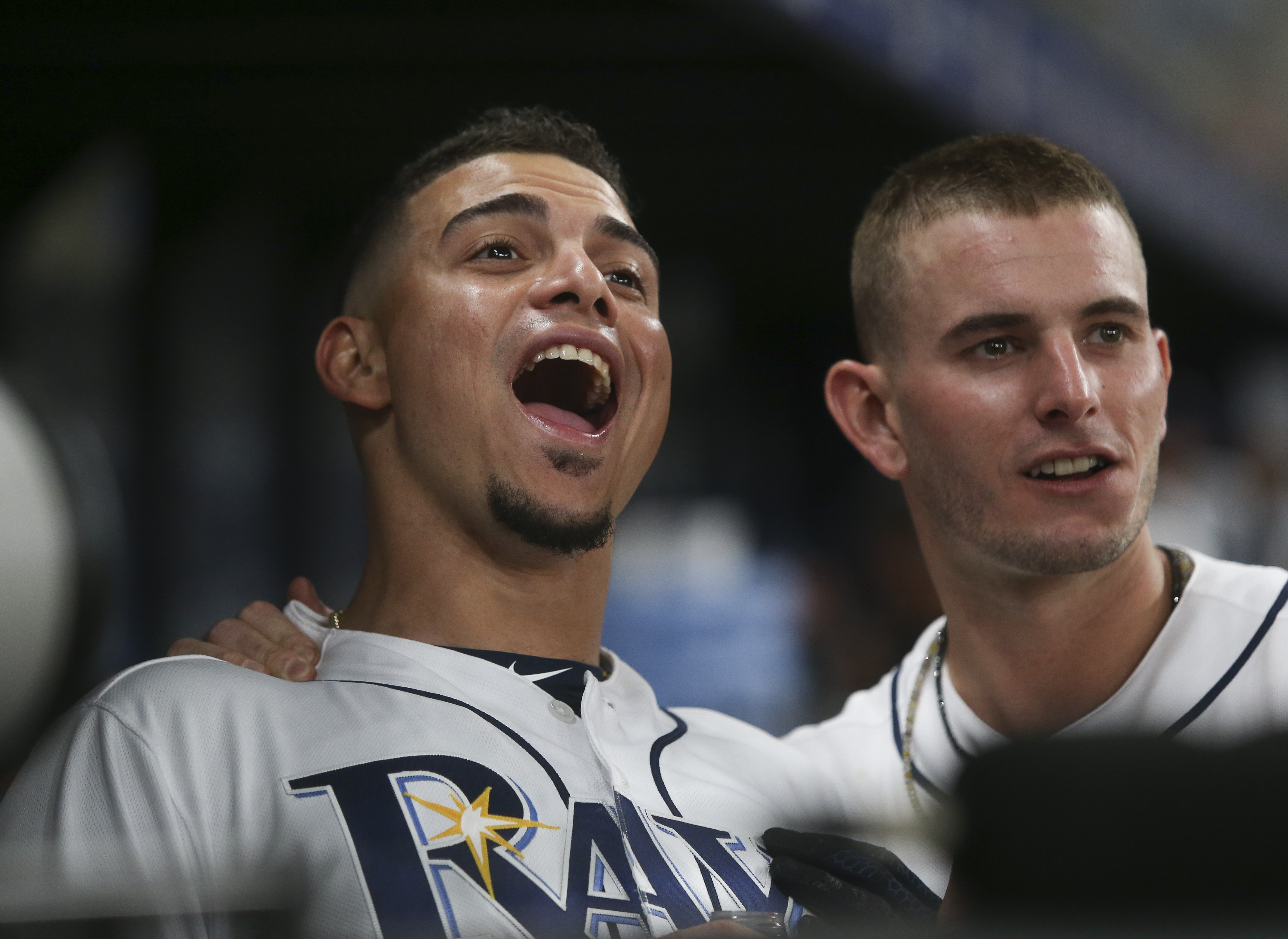 Home run celebrations like this one by Rays shortstop Willy Adames have been frequent this season with baseball on a record-breaking homer pace through the All-Star Game. Baseball is on pace for 6,668 homers -- 1,100 more than a year ago and 500 more than the 2017 record of 6,105. DIRK SHADD | Times Home run celebrations like this one by Rays shortstop Willy Adames have been frequent this season with baseball on a record-breaking homer pace through the All-Star Game. Baseball is on pace for 6,668 homers -- 1,100 more than a year ago and 500 more than the 2017 record of 6,105. DIRK SHADD | Times