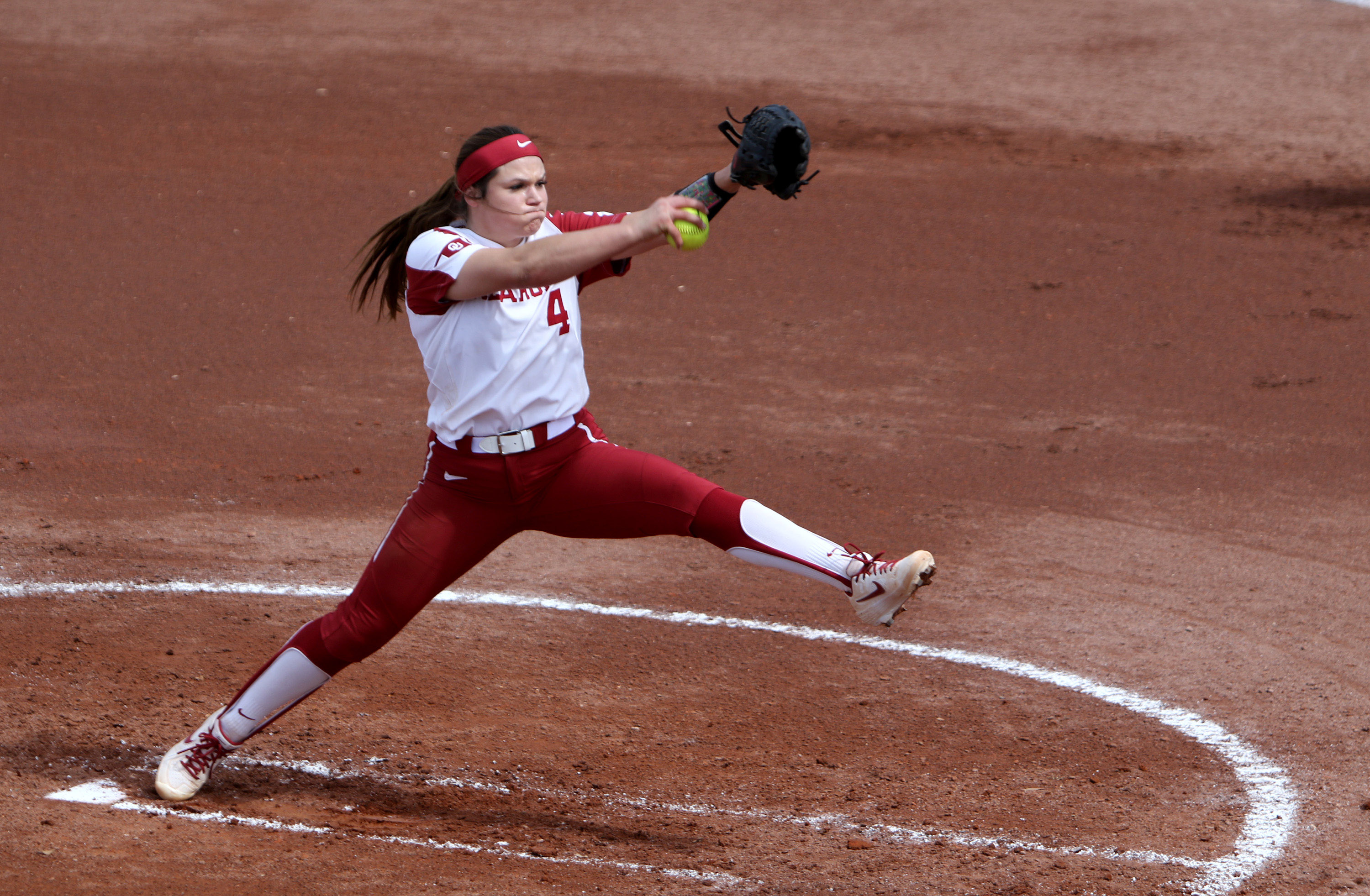 Oklahoma pitcher Shannon Saile delivers during the first inning vs. Florida State. (DOUGLAS R. CLIFFORD | Times) Oklahoma pitcher Shannon Saile delivers during the first inning vs. Florida State. (DOUGLAS R. CLIFFORD | Times)