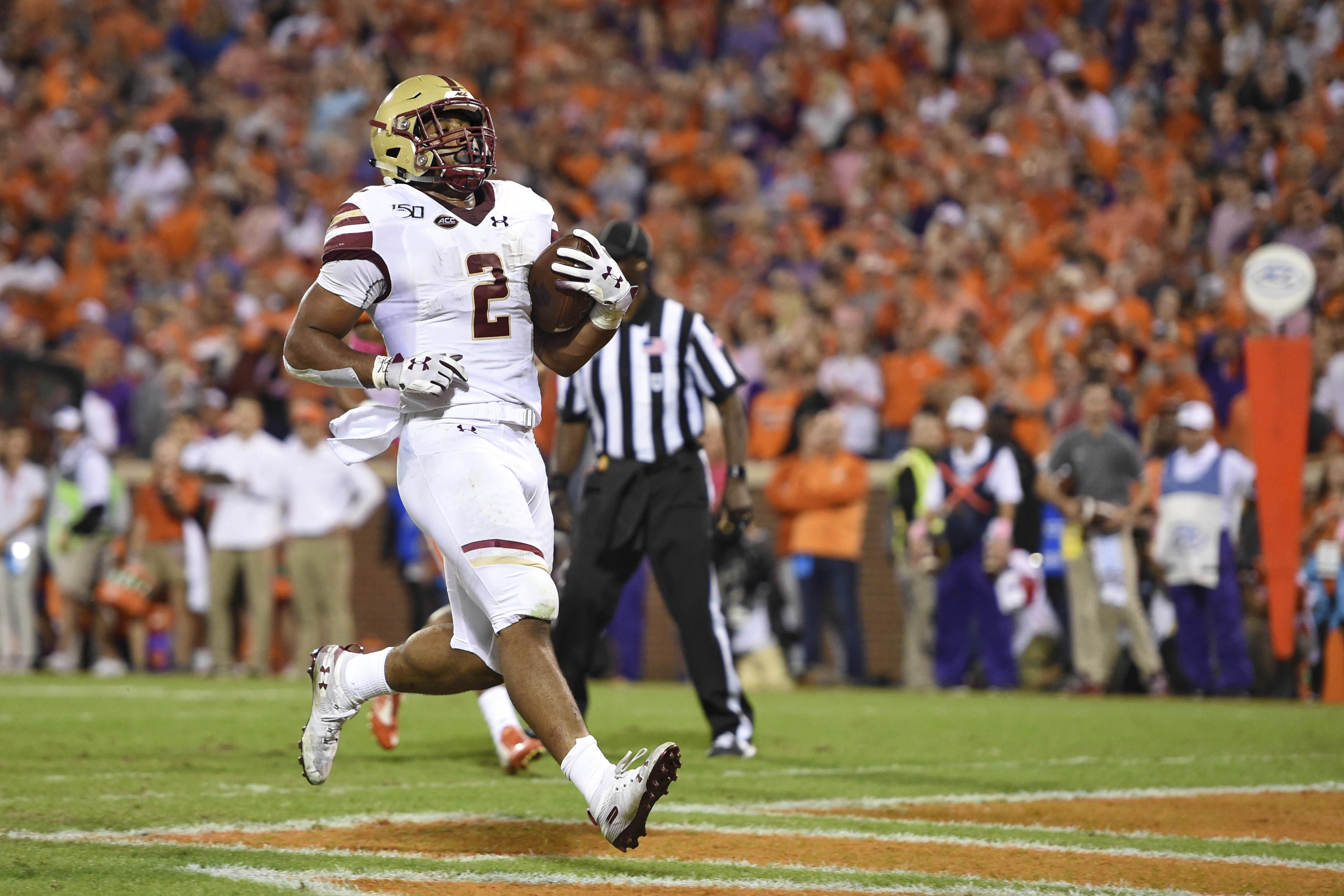 Boston College's AJ Dillon runs in for a touchdown during the first half against Clemson on Oct. 26. Richard Shiro | AP Boston College's AJ Dillon runs in for a touchdown during the first half against Clemson on Oct. 26. Richard Shiro | AP