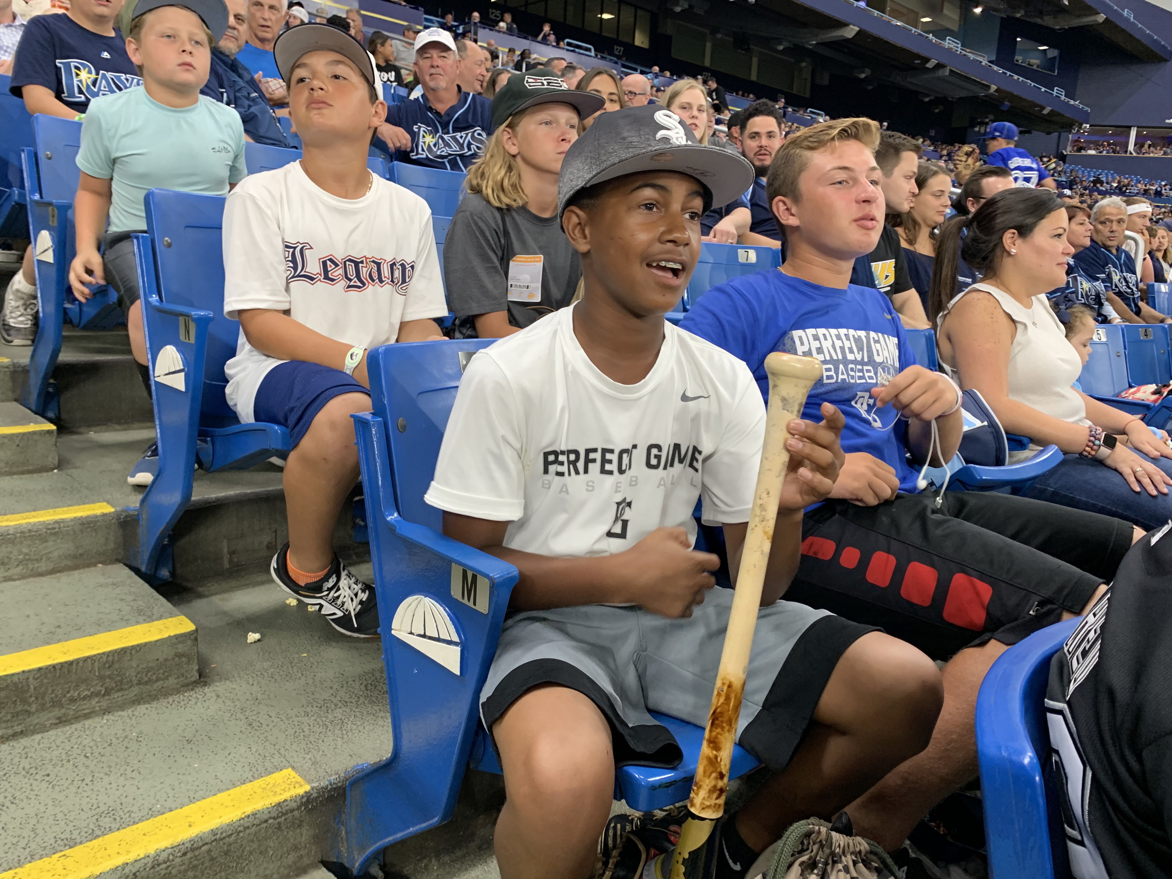 Alex Rowe, 14, holds Avisail Garcia's bat that sailed into the stands during the Rays game against the White Sox on Saturday, July 20 at Tropicana field. Alex Rowe, 14, holds Avisail Garcia's bat that sailed into the stands during the Rays game against the White Sox on Saturday, July 20 at Tropicana field.