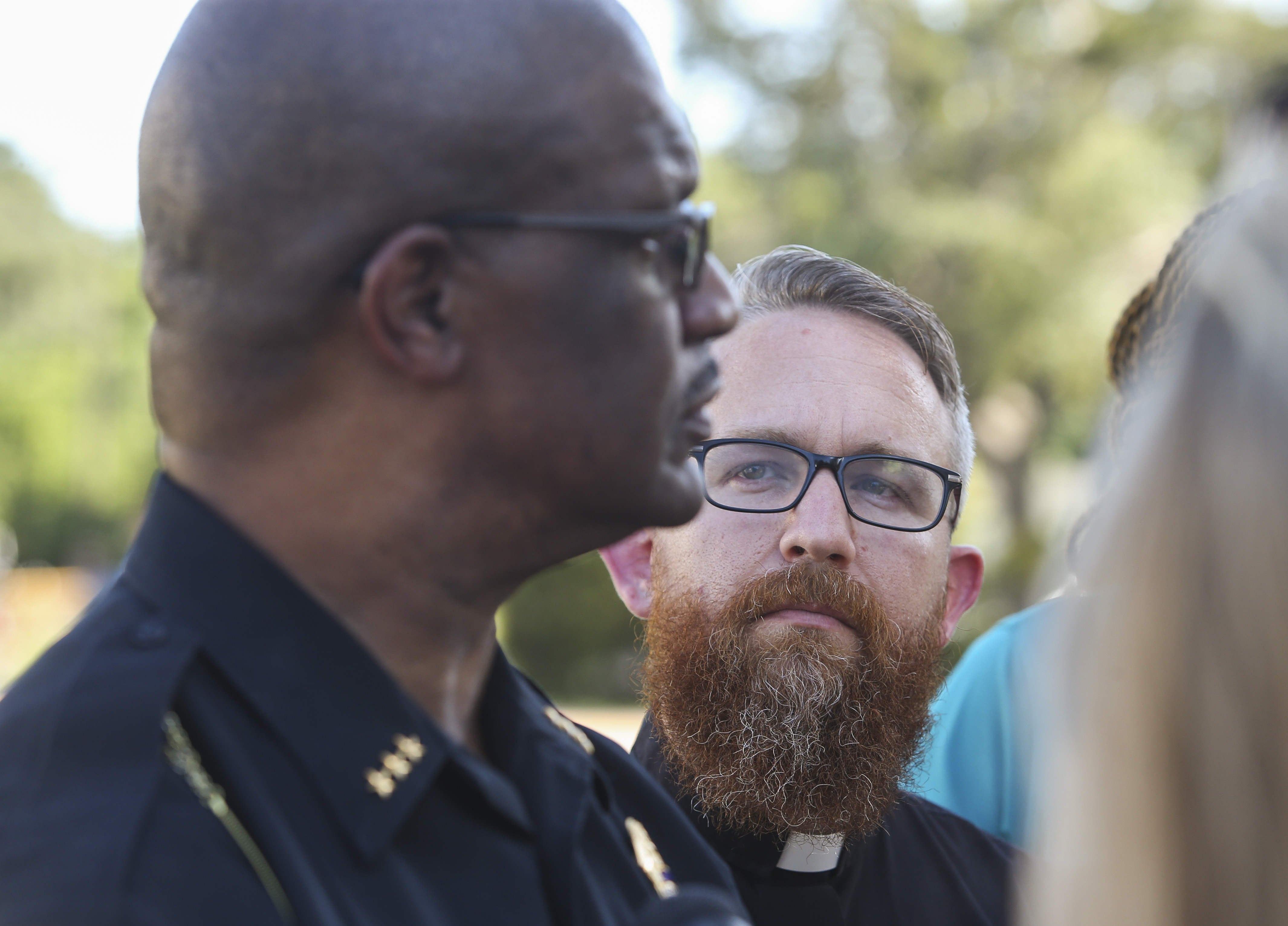 St. Petersburg Police Chief Anthony Holloway, left, and pastor Rev. Andy Oliver address the media at Allendale United Methodist Church, where a bullet was fired through a preschool window Thursday. DIRK SHADD | Tampa Bay Times St. Petersburg Police Chief Anthony Holloway, left, and pastor Rev. Andy Oliver address the media at Allendale United Methodist Church, where a bullet was fired through a preschool window Thursday. DIRK SHADD | Tampa Bay Times