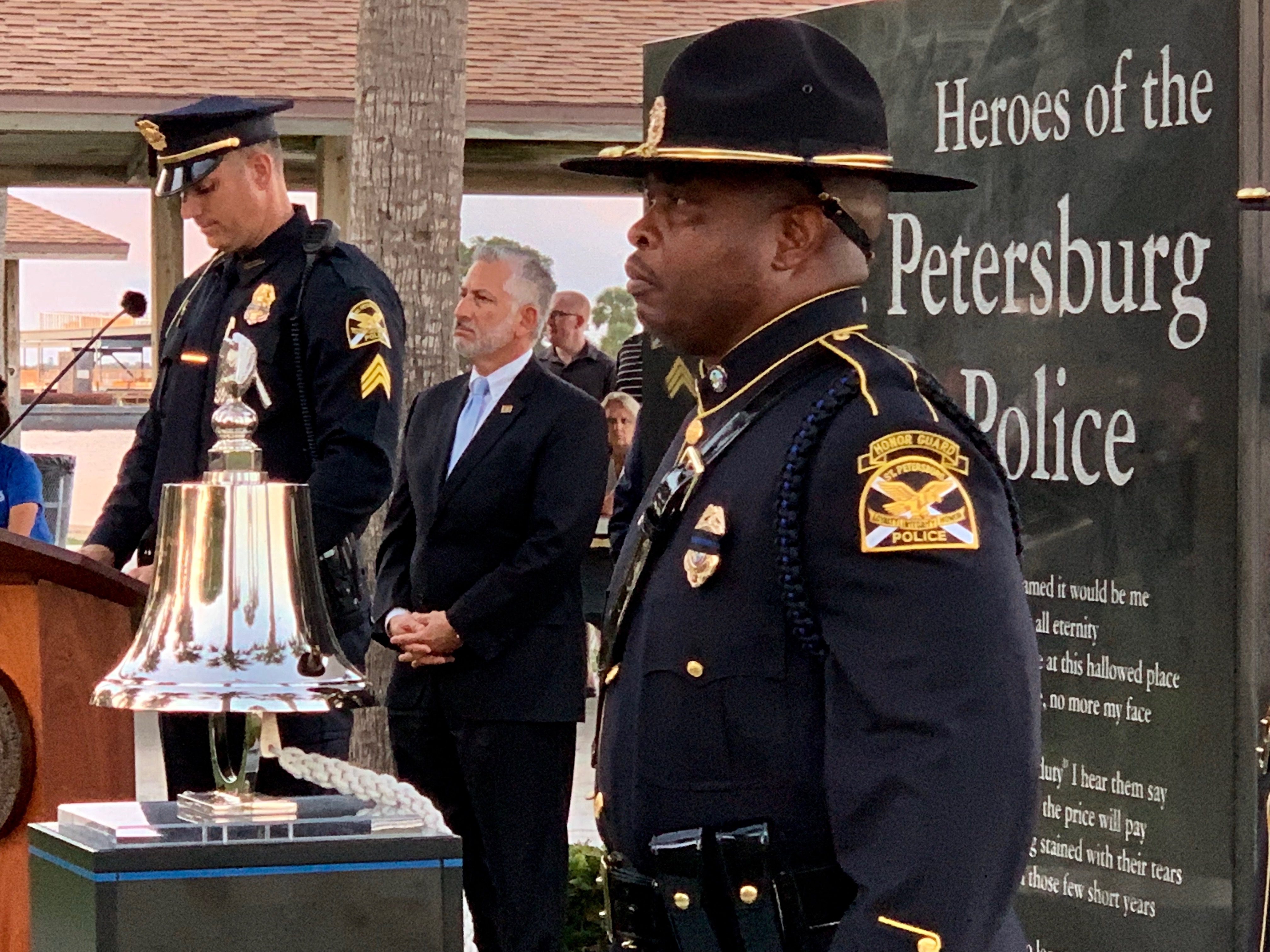 Sgt. Marlin Heyward right rang the bell 15 times representing the distinguished service of each officer. Sgt. Marlin Heyward right rang the bell 15 times representing the distinguished service of each officer.