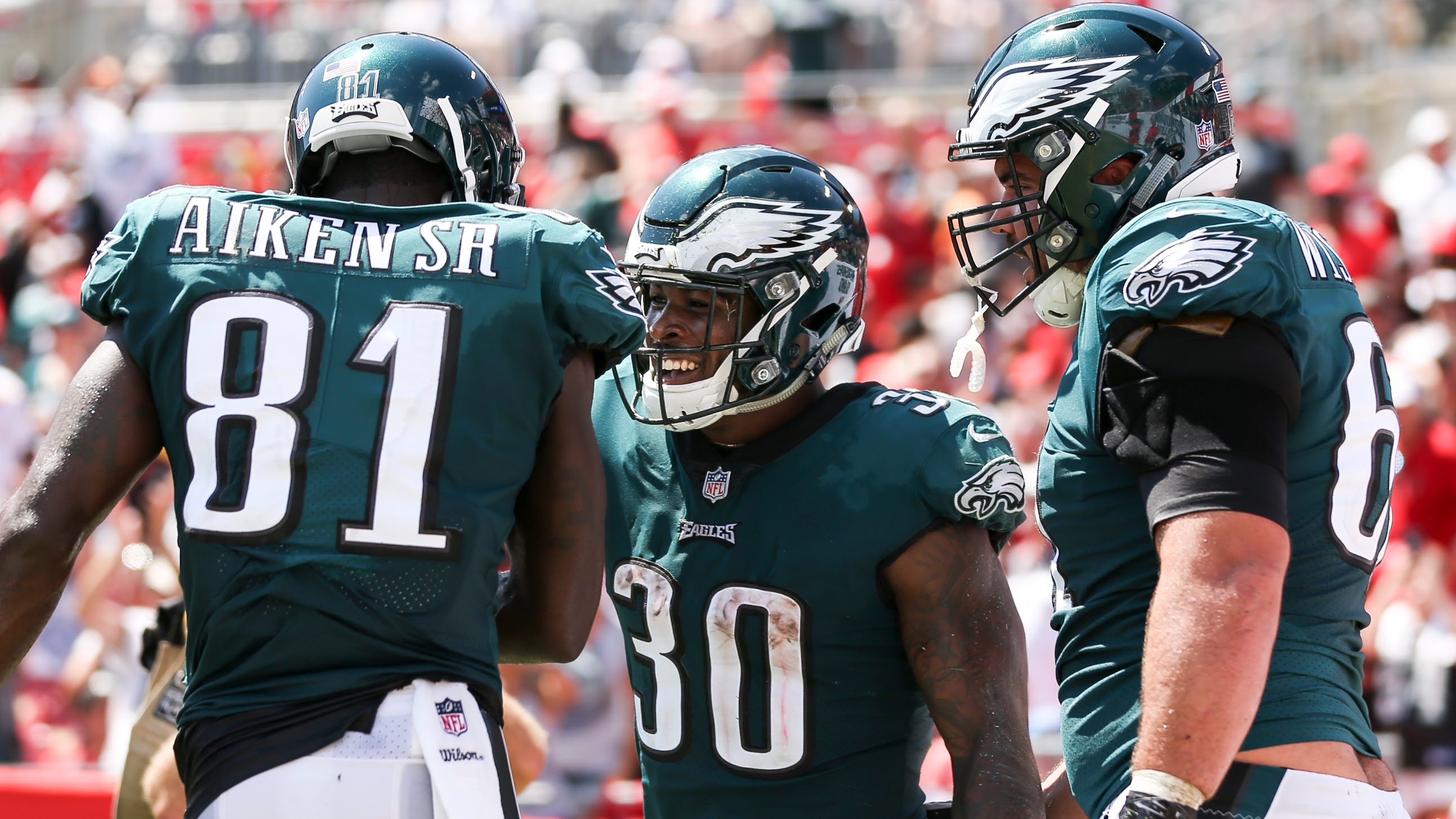 MONICA HERNDON | TimesPhiladelphia Eagles running back Corey Clement (30) celebrates after scoring a touchdown during the second quarter of the Tampa Bay Buccaneers game against the Philadelphia Eagles on September 16, 2018 at Raymond James Stadium in Tampa, Fla. MONICA HERNDON | TimesPhiladelphia Eagles running back Corey Clement (30) celebrates after scoring a touchdown during the second quarter of the Tampa Bay Buccaneers game against the Philadelphia Eagles on September 16, 2018 at Raymond James Stadium in Tampa, Fla.