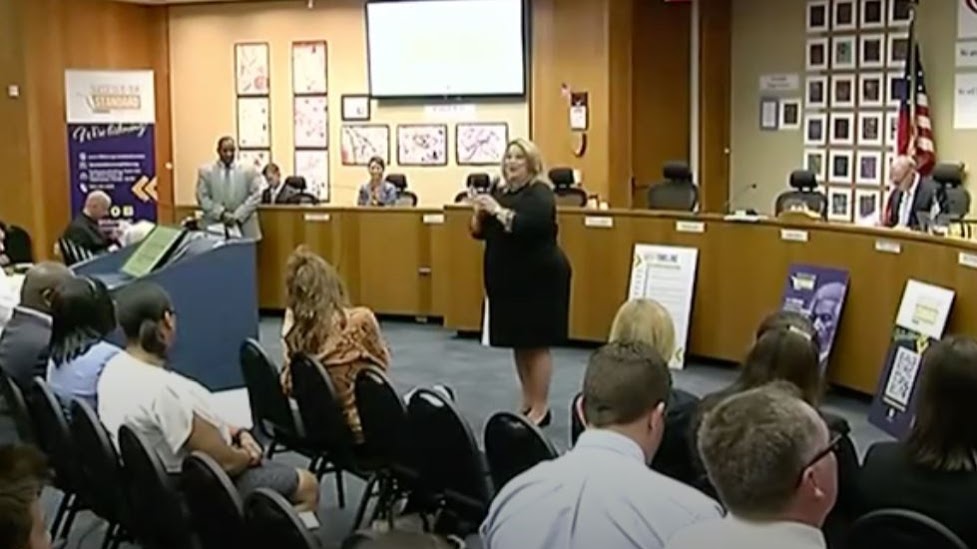 Alachua County school superintendent Karen Clarke welcomes the crowd at a Alachua County school superintendent Karen Clarke welcomes the crowd at a