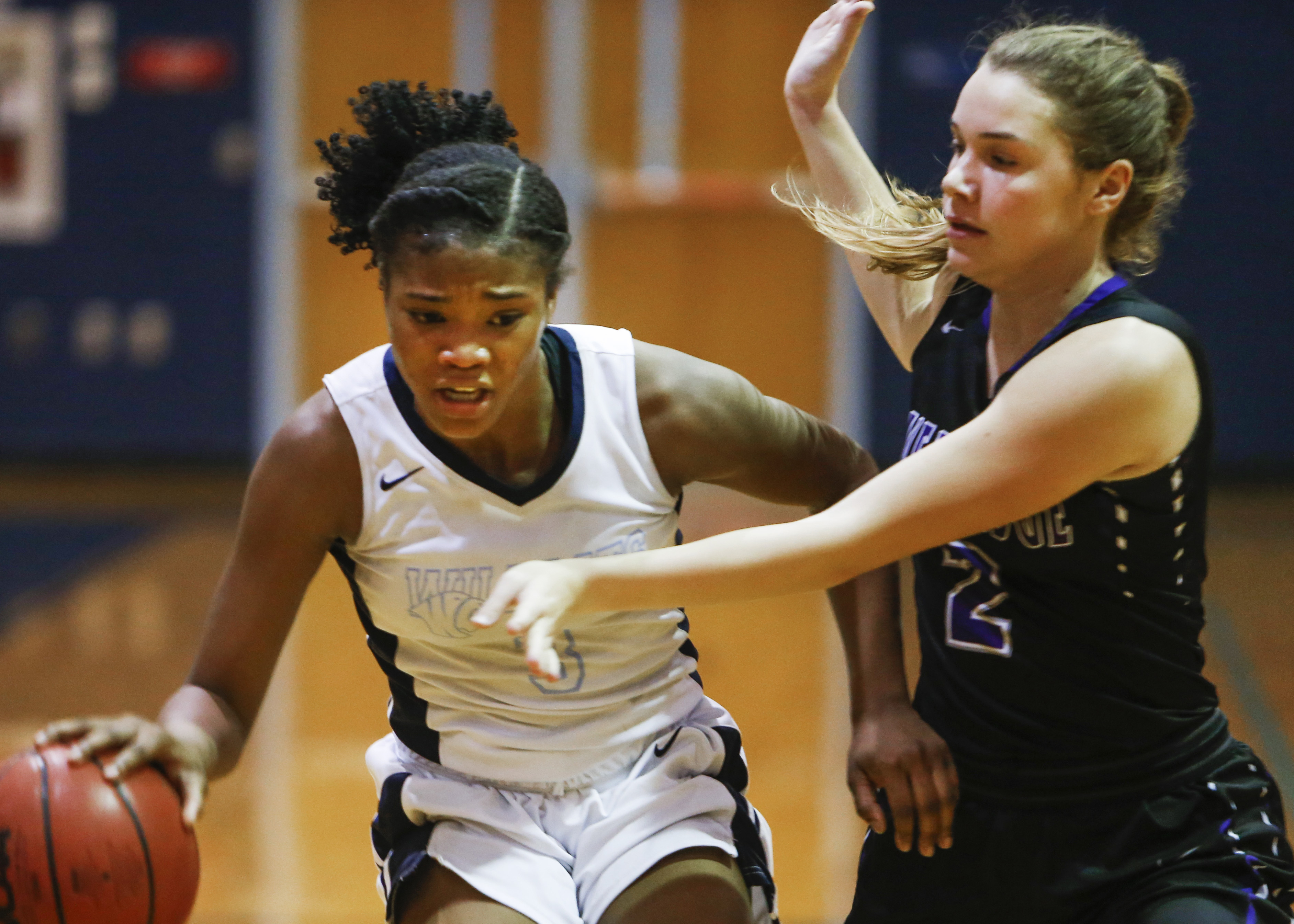 Wesley Chapel's Kayla Grant (3) drives past River Ridge's Shannon Korovich (2) during the second half of the district final game last season. Times Wesley Chapel's Kayla Grant (3) drives past River Ridge's Shannon Korovich (2) during the second half of the district final game last season. Times