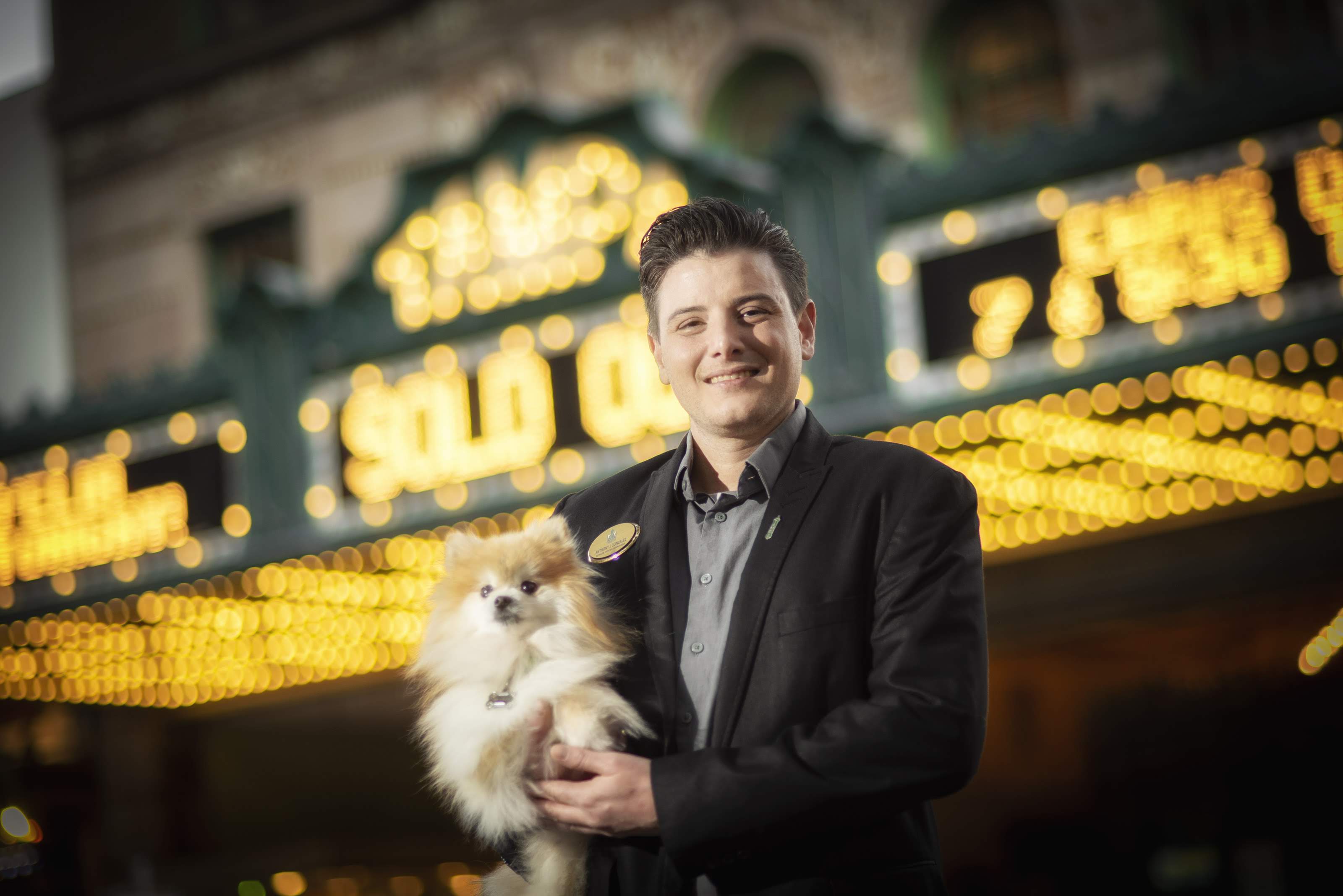 Anthony J. Gonzalez, senior house manager at the Tampa Theatre, poses with his dog Bentley. Jeff Fay | Courtesy of Jeff Fay Anthony J. Gonzalez, senior house manager at the Tampa Theatre, poses with his dog Bentley. Jeff Fay | Courtesy of Jeff Fay