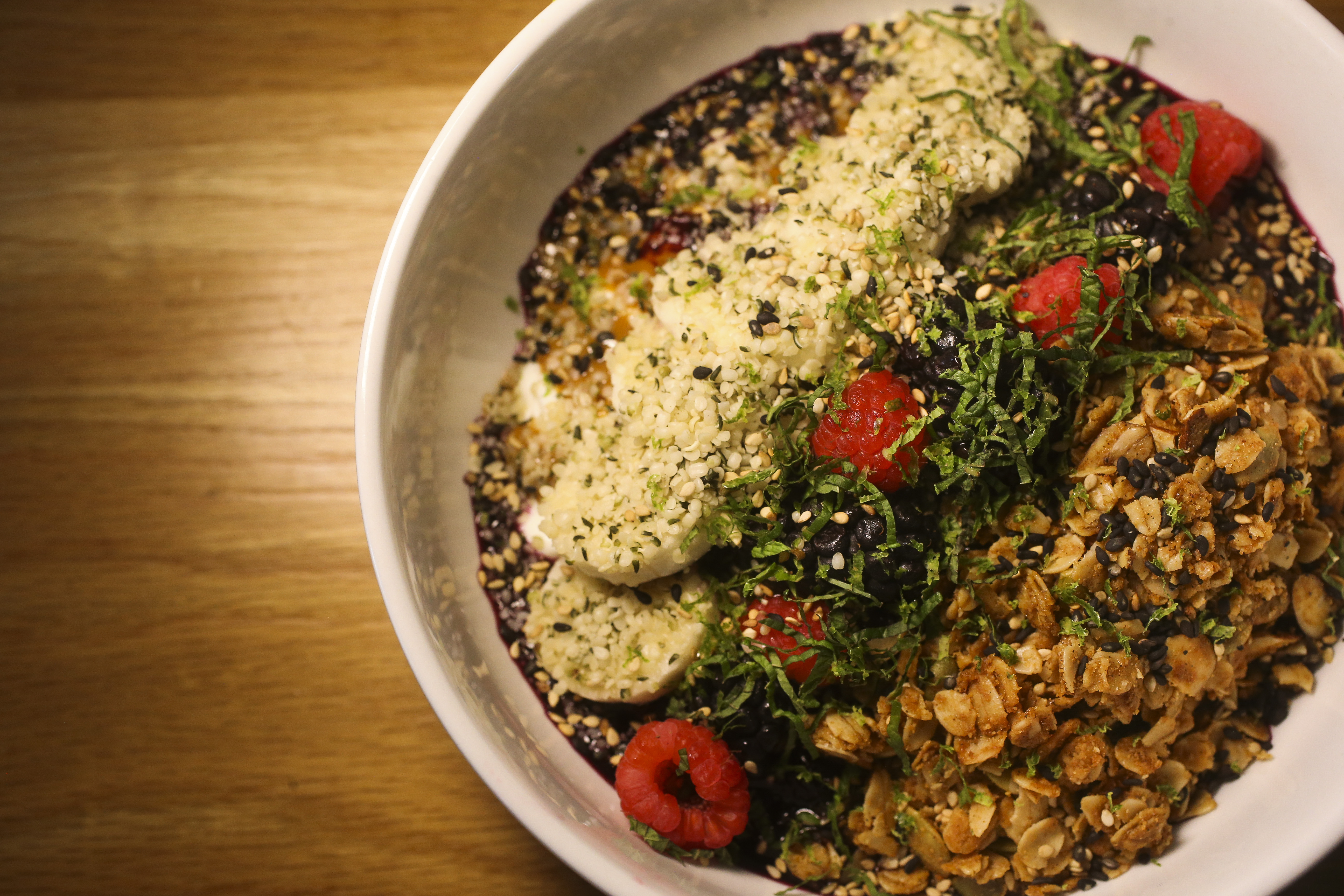 Food is a recent addition, and includes bowls like this one, a parfait made with Greek yogurt, blueberry compote, pine nut butter, bananas, berries, tahini granola, hemp hearts, sesame seeds and mint. DIRK SHADD | Times | Tampa Bay Times Food is a recent addition, and includes bowls like this one, a parfait made with Greek yogurt, blueberry compote, pine nut butter, bananas, berries, tahini granola, hemp hearts, sesame seeds and mint. DIRK SHADD | Times | Tampa Bay Times