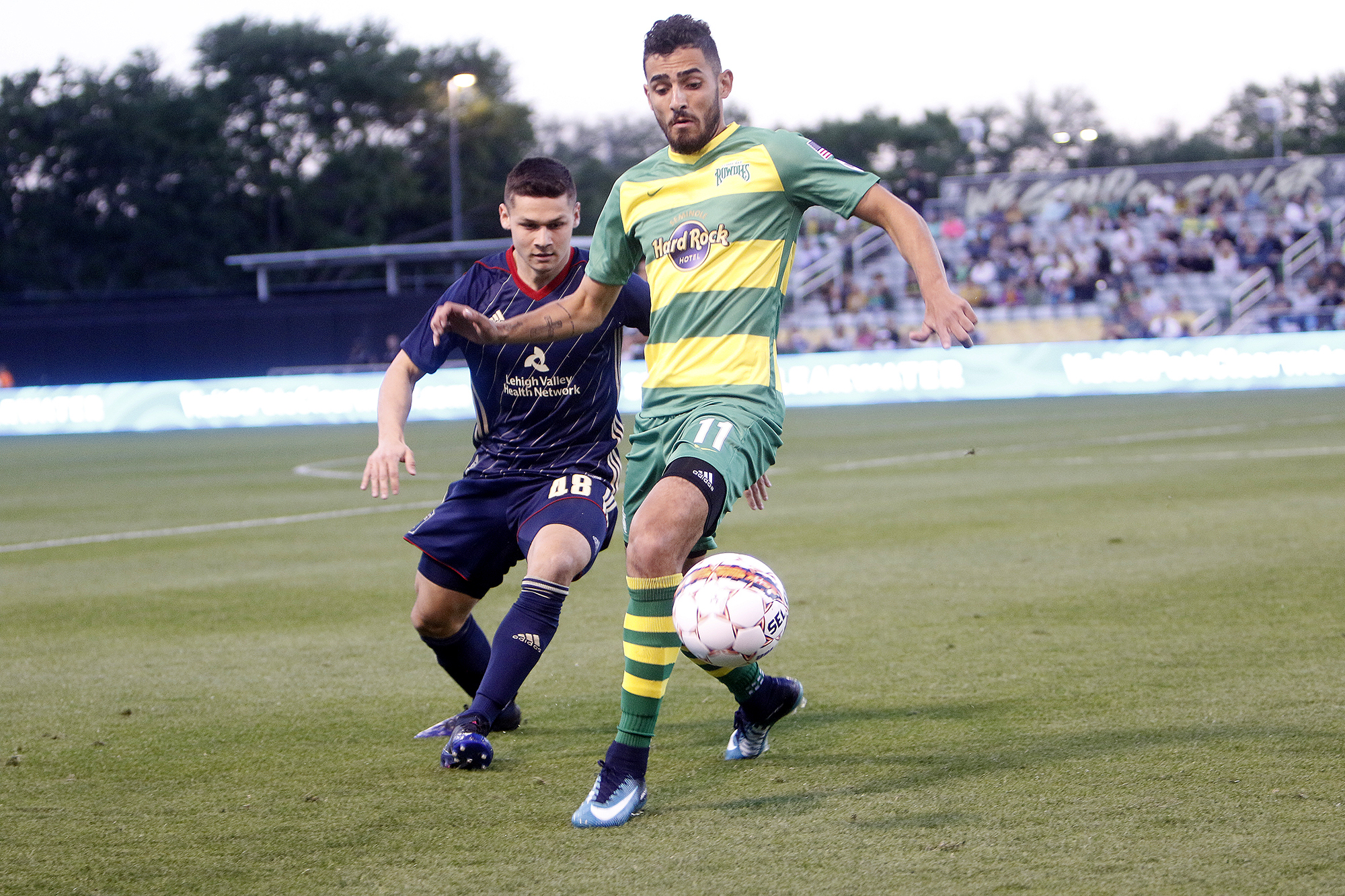 The Rowdies' Leo Fernandes (11) plays keep away with Bethlehem defender Matt Mahoney during a game last season. (OCTAVIO JONES | Times) The Rowdies' Leo Fernandes (11) plays keep away with Bethlehem defender Matt Mahoney during a game last season. (OCTAVIO JONES | Times)
