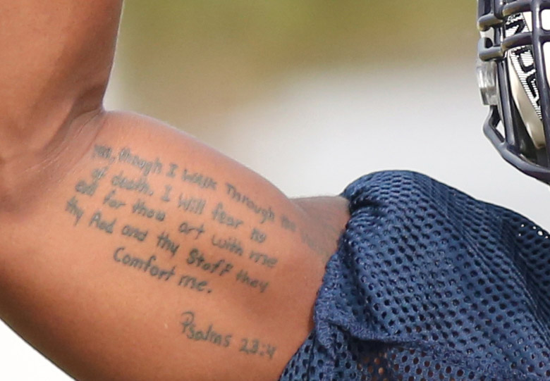Gaither linebacker Sammie Lee has a tattoo of Psalms 23:4 on the inside of his right biceps, a message that gives him comfort after a family life filled with trouble. (Scott Purks | Special to the Times) Scott Purks Gaither linebacker Sammie Lee has a tattoo of Psalms 23:4 on the inside of his right biceps, a message that gives him comfort after a family life filled with trouble. (Scott Purks | Special to the Times) Scott Purks