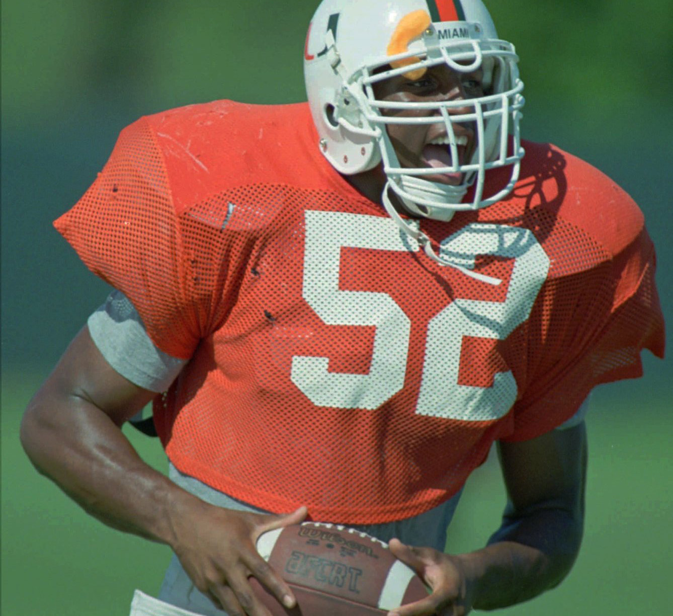 Miami's Ray Lewis runs with the ball during practice on Sept. 21, 1993. (AP Photo/Lynne Sladky) Miami's Ray Lewis runs with the ball during practice on Sept. 21, 1993. (AP Photo/Lynne Sladky)