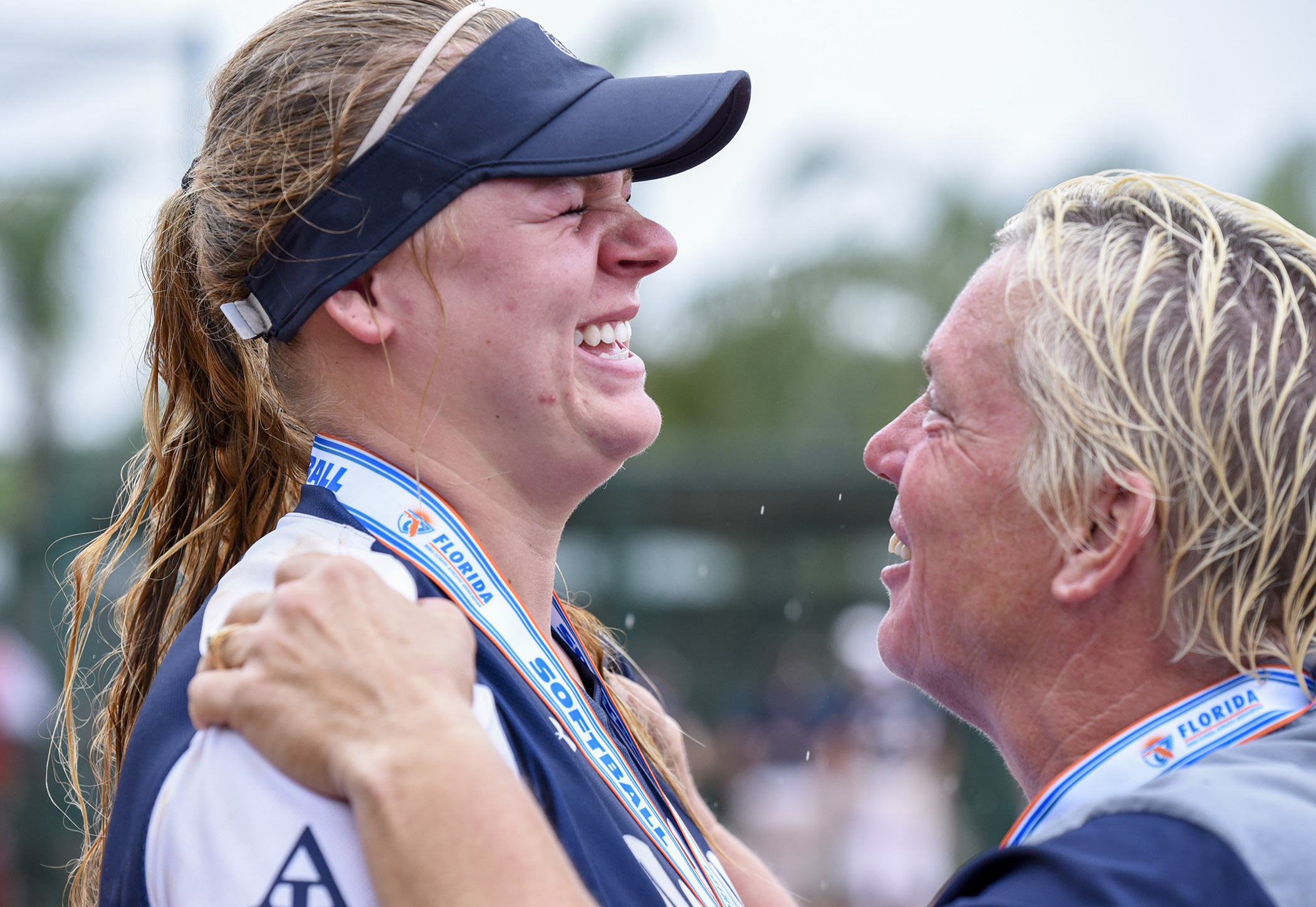 Academy at the Lakes pitcher Alexis Kilfoyl (9) smiles at head coach Diane Stephenson after the end of last year's Class 2A state championship. (ANDRES LEIVA | Special to the Times) Academy at the Lakes pitcher Alexis Kilfoyl (9) smiles at head coach Diane Stephenson after the end of last year's Class 2A state championship. (ANDRES LEIVA | Special to the Times)