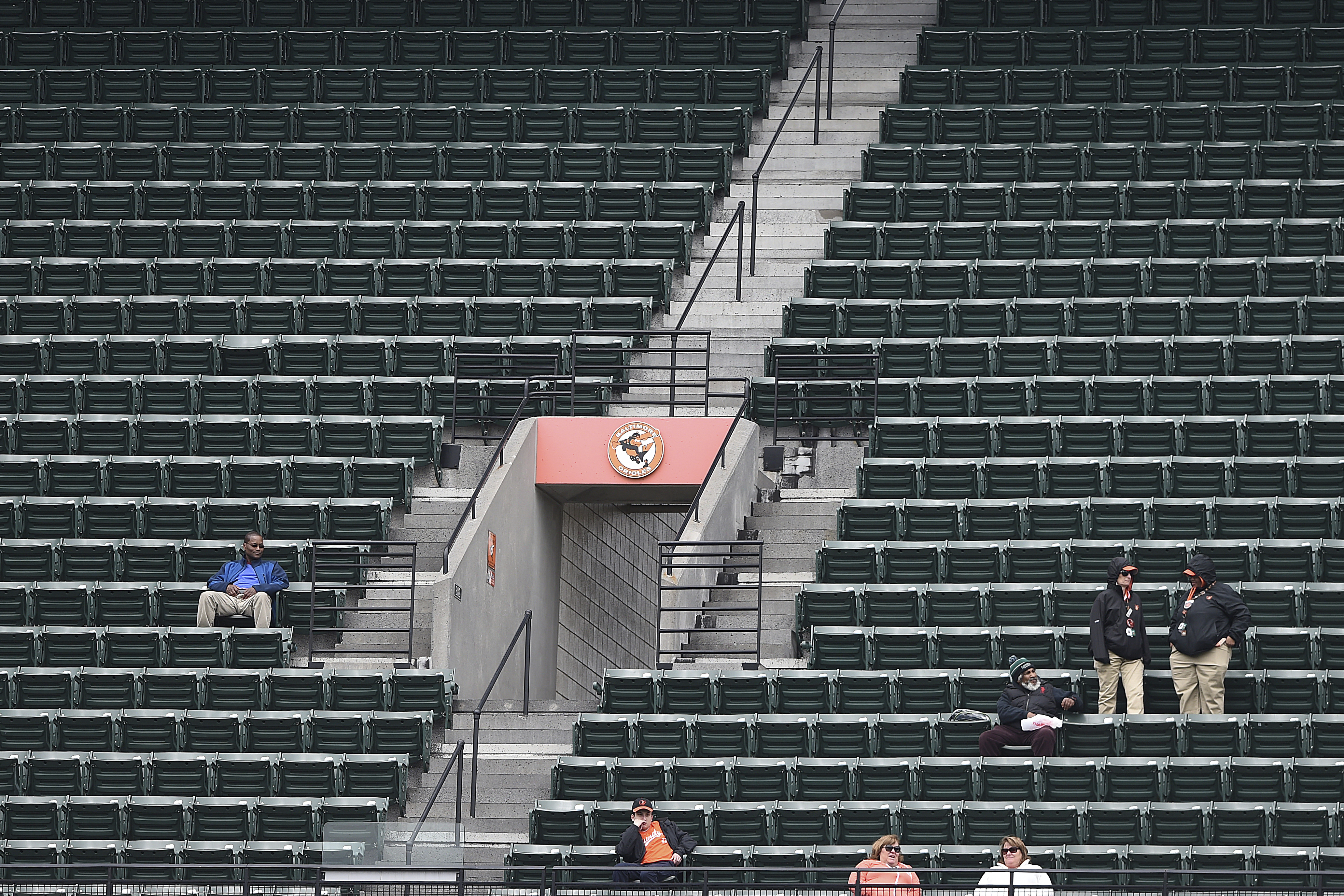 A few fans sits in the upper level at Oriole Park at Camden Yards during the Baltimore Orioles and Oakland Athletics baseball game, Thursday, April 11, 2019, in Baltimore. (AP Photo/Gail Burton) A few fans sits in the upper level at Oriole Park at Camden Yards during the Baltimore Orioles and Oakland Athletics baseball game, Thursday, April 11, 2019, in Baltimore. (AP Photo/Gail Burton)